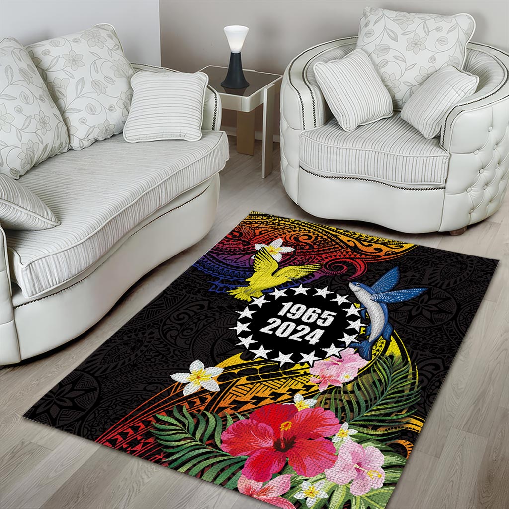 Cook Islands Independence Day Area Rug Maroro and Kakaia with Hibiscus Flower Polynesian Pattern LT03 - Polynesian Pride