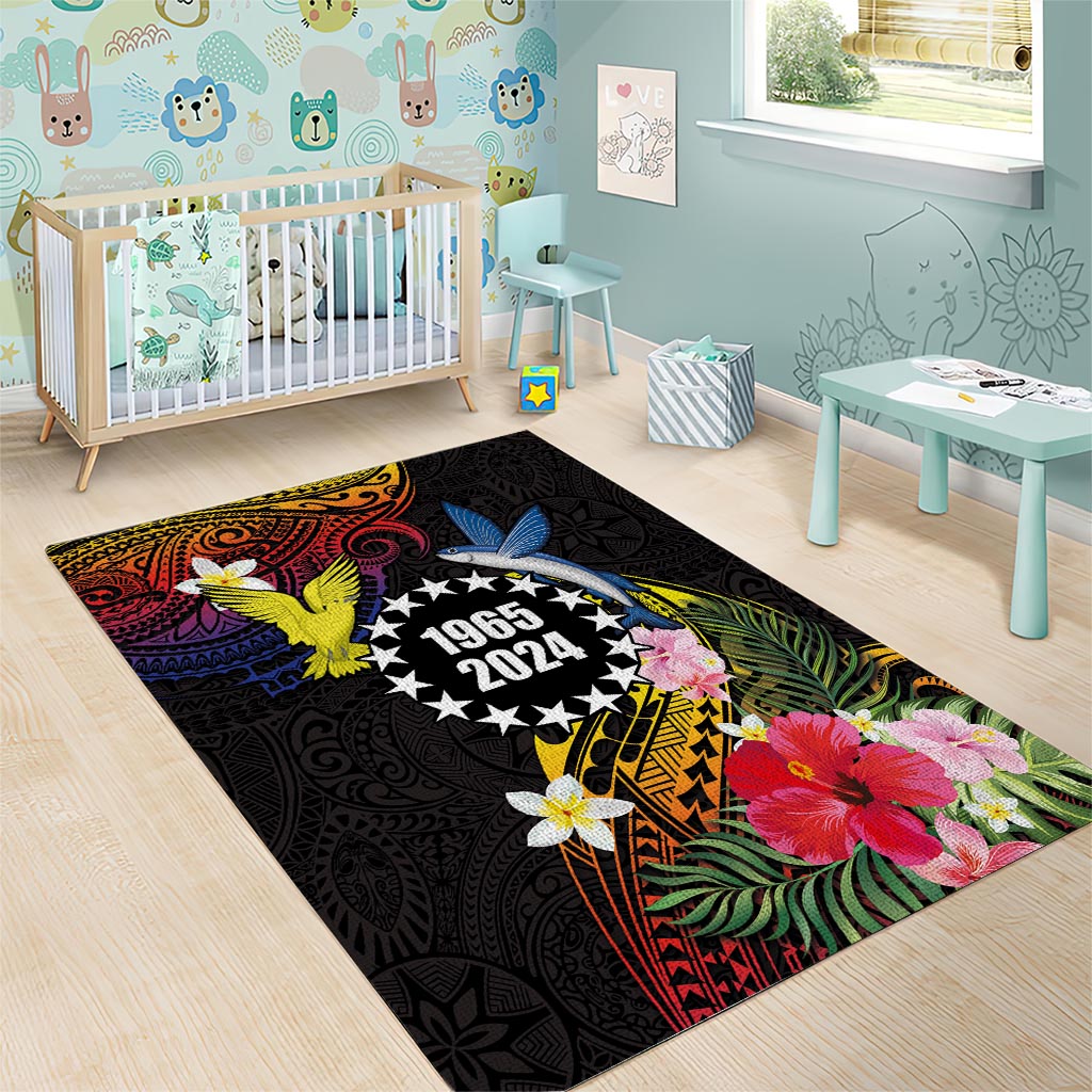 Cook Islands Independence Day Area Rug Maroro and Kakaia with Hibiscus Flower Polynesian Pattern LT03 - Polynesian Pride