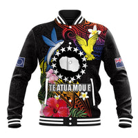 Cook Islands Independence Day Baseball Jacket Maroro and Kakaia with Hibiscus Flower Polynesian Pattern LT03 Unisex Black - Polynesian Pride