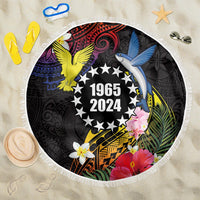 Cook Islands Independence Day Beach Blanket Maroro and Kakaia with Hibiscus Flower Polynesian Pattern LT03 One Size 150cm Black - Polynesian Pride