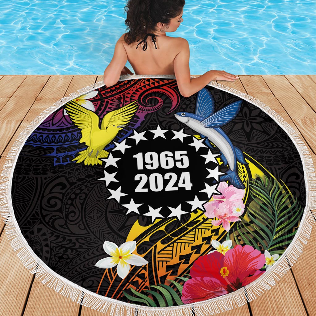 Cook Islands Independence Day Beach Blanket Maroro and Kakaia with Hibiscus Flower Polynesian Pattern LT03 - Polynesian Pride