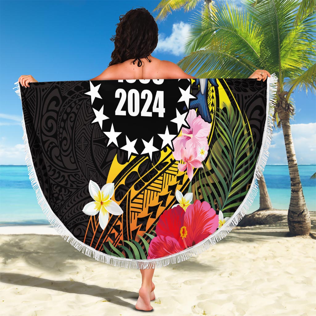 Cook Islands Independence Day Beach Blanket Maroro and Kakaia with Hibiscus Flower Polynesian Pattern LT03 - Polynesian Pride