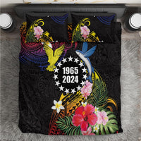 Cook Islands Independence Day Bedding Set Maroro and Kakaia with Hibiscus Flower Polynesian Pattern LT03 Black - Polynesian Pride