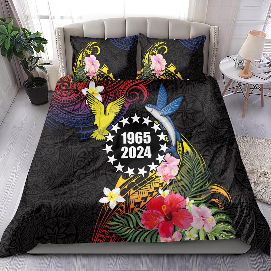 Cook Islands Independence Day Bedding Set Maroro and Kakaia with Hibiscus Flower Polynesian Pattern LT03 - Polynesian Pride