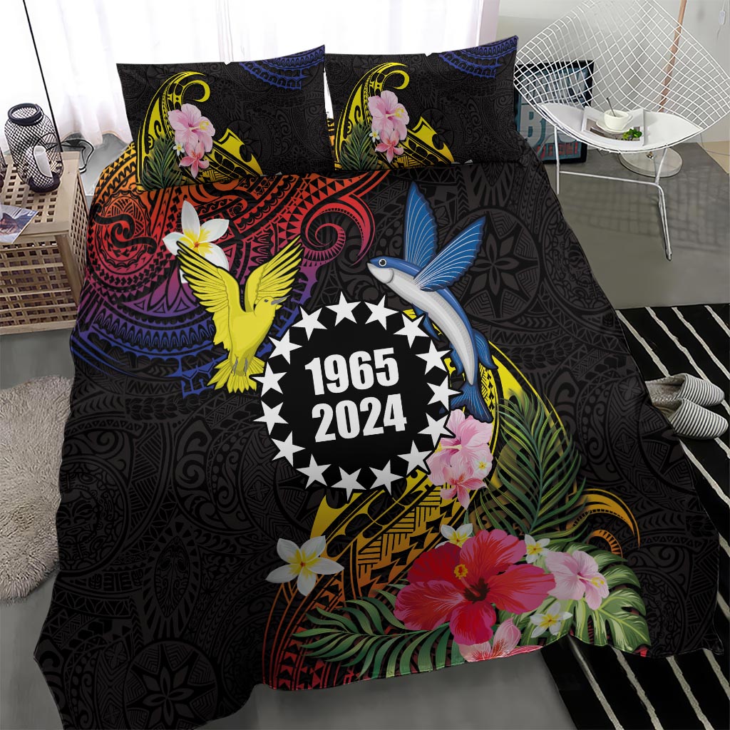 Cook Islands Independence Day Bedding Set Maroro and Kakaia with Hibiscus Flower Polynesian Pattern LT03 - Polynesian Pride