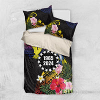 Cook Islands Independence Day Bedding Set Maroro and Kakaia with Hibiscus Flower Polynesian Pattern LT03 US Twin 172cm x 218cm Black - Polynesian Pride