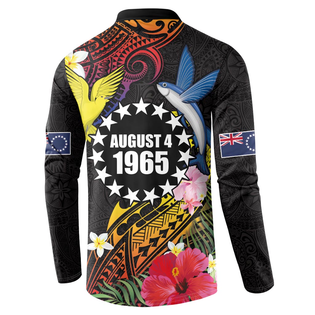 Cook Islands Independence Day Button Sweatshirt Maroro and Kakaia with Hibiscus Flower Polynesian Pattern LT03 - Polynesian Pride