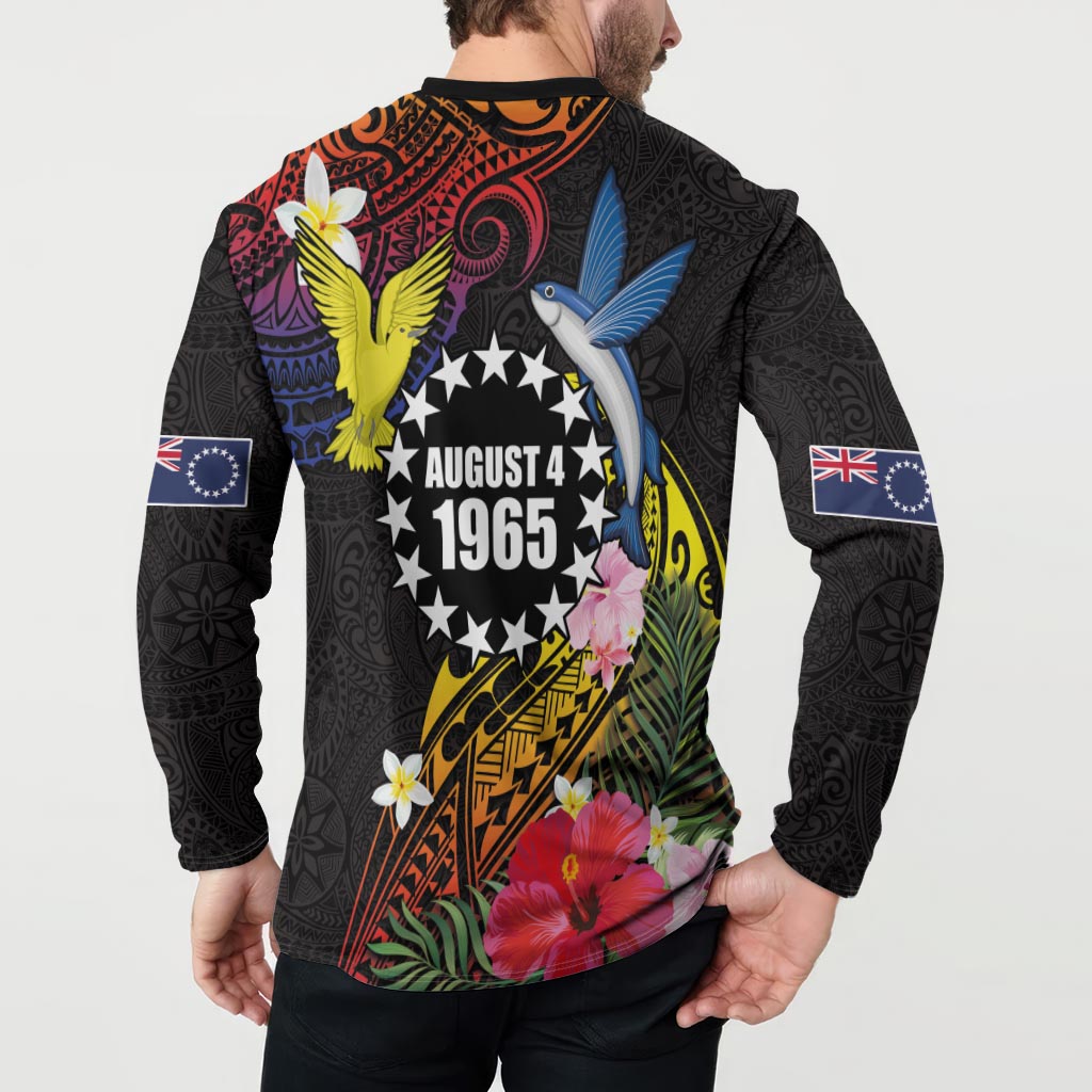 Cook Islands Independence Day Button Sweatshirt Maroro and Kakaia with Hibiscus Flower Polynesian Pattern LT03 - Polynesian Pride