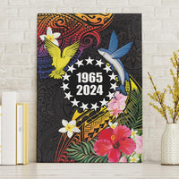 Cook Islands Independence Day Canvas Wall Art Maroro and Kakaia with Hibiscus Flower Polynesian Pattern LT03 Without Frame Black - Polynesian Pride