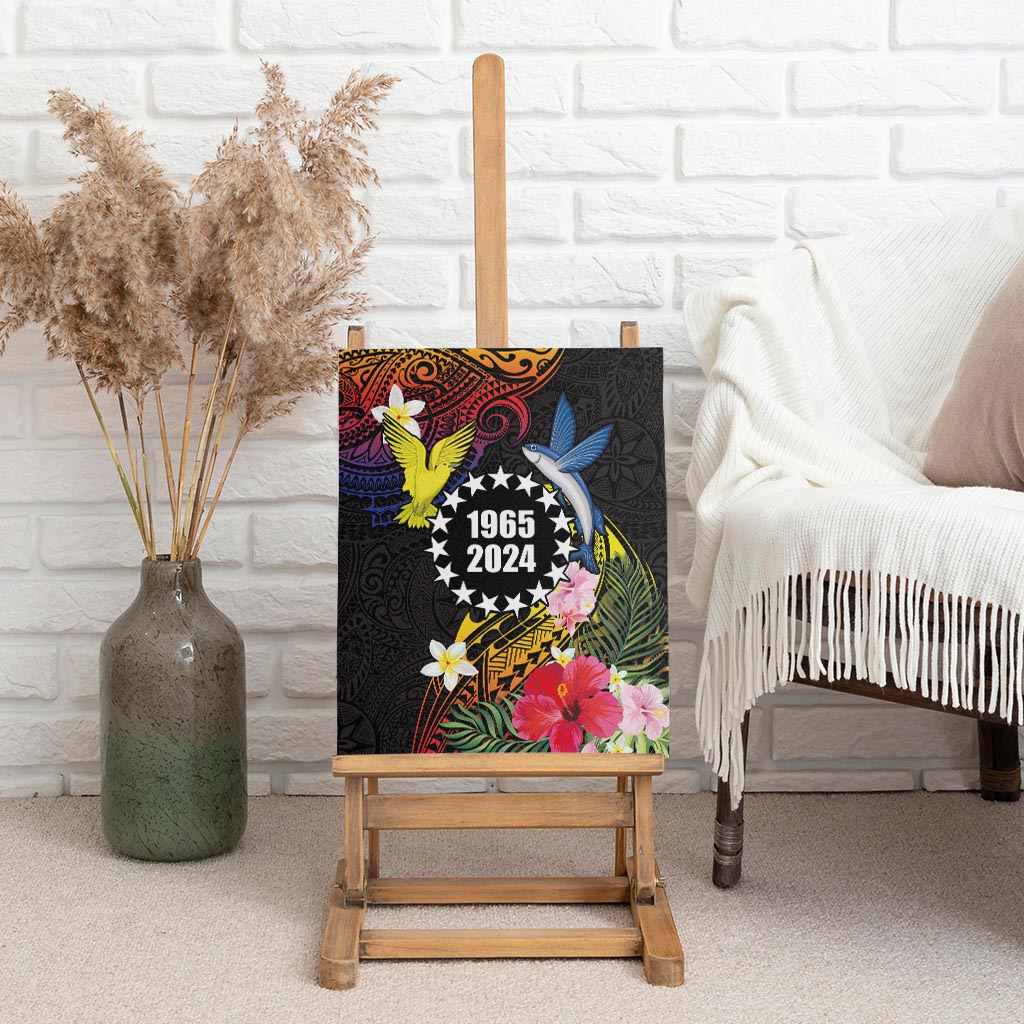 Cook Islands Independence Day Canvas Wall Art Maroro and Kakaia with Hibiscus Flower Polynesian Pattern LT03 - Polynesian Pride
