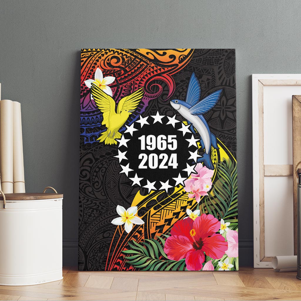 Cook Islands Independence Day Canvas Wall Art Maroro and Kakaia with Hibiscus Flower Polynesian Pattern LT03 - Polynesian Pride