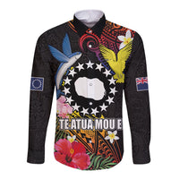 Cook Islands Independence Day Long Sleeve Button Shirt Maroro and Kakaia with Hibiscus Flower Polynesian Pattern LT03 Unisex Black - Polynesian Pride