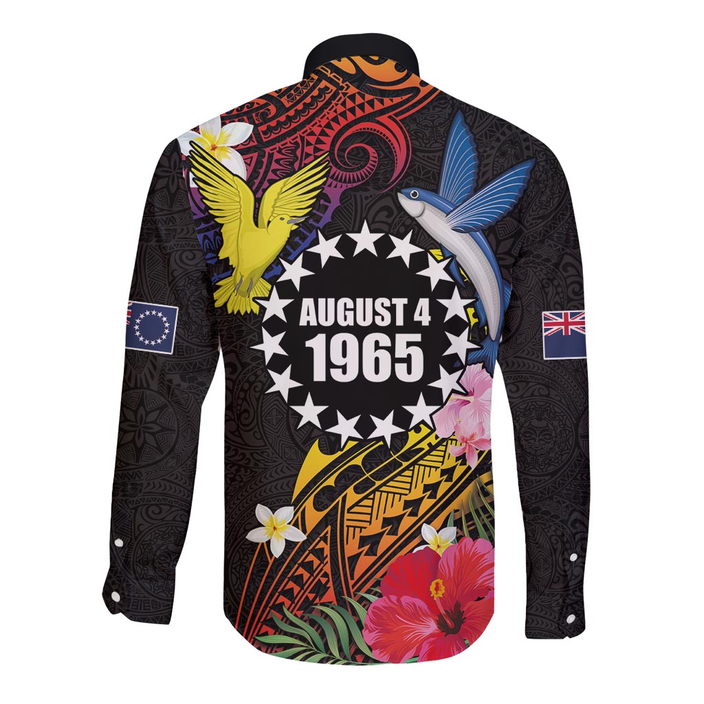 Cook Islands Independence Day Long Sleeve Button Shirt Maroro and Kakaia with Hibiscus Flower Polynesian Pattern LT03 - Polynesian Pride