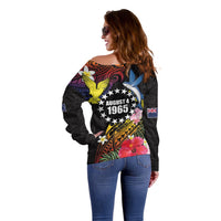 Cook Islands Independence Day Off Shoulder Sweater Maroro and Kakaia with Hibiscus Flower Polynesian Pattern LT03 - Polynesian Pride