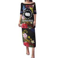 Cook Islands Independence Day Puletasi Maroro and Kakaia with Hibiscus Flower Polynesian Pattern LT03 Long Dress Black - Polynesian Pride