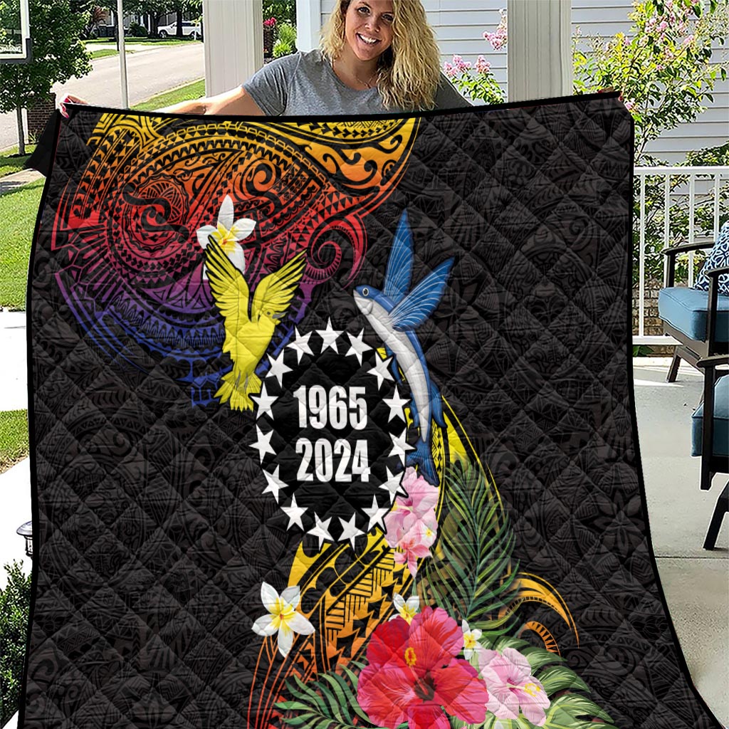 Cook Islands Independence Day Quilt Maroro and Kakaia with Hibiscus Flower Polynesian Pattern LT03 Black - Polynesian Pride