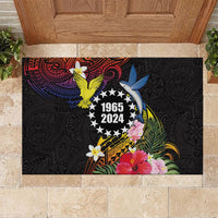 Cook Islands Independence Day Rubber Doormat Maroro and Kakaia with Hibiscus Flower Polynesian Pattern LT03 Black - Polynesian Pride