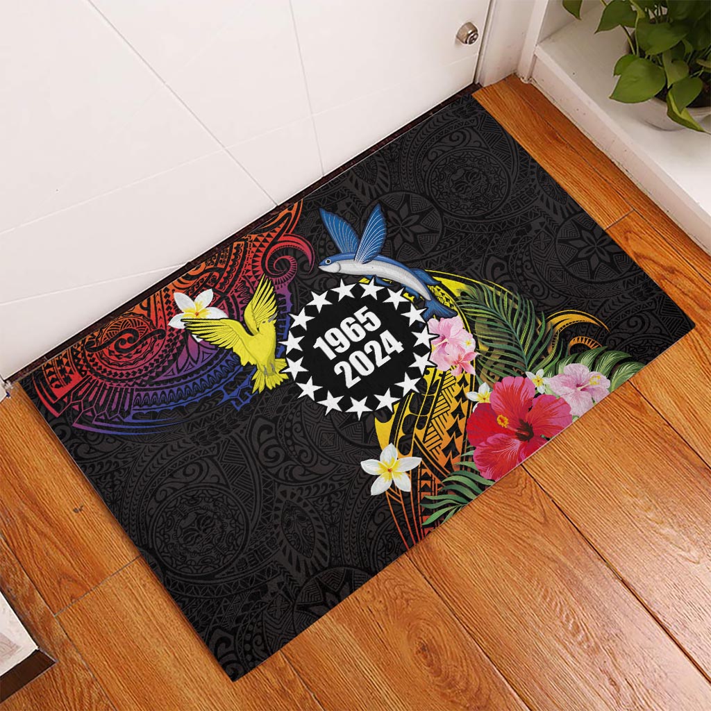 Cook Islands Independence Day Rubber Doormat Maroro and Kakaia with Hibiscus Flower Polynesian Pattern LT03 - Polynesian Pride