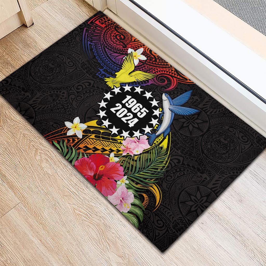 Cook Islands Independence Day Rubber Doormat Maroro and Kakaia with Hibiscus Flower Polynesian Pattern LT03 - Polynesian Pride