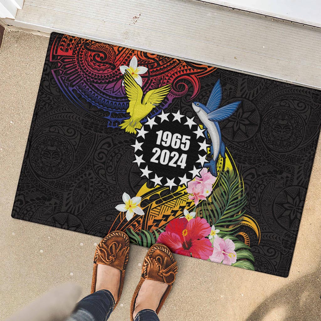 Cook Islands Independence Day Rubber Doormat Maroro and Kakaia with Hibiscus Flower Polynesian Pattern LT03 - Polynesian Pride