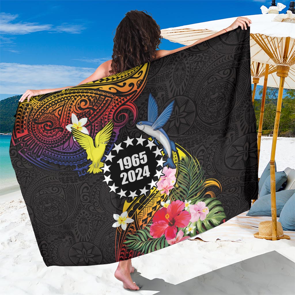 Cook Islands Independence Day Sarong Maroro and Kakaia with Hibiscus Flower Polynesian Pattern LT03 One Size 44 x 66 inches Black - Polynesian Pride