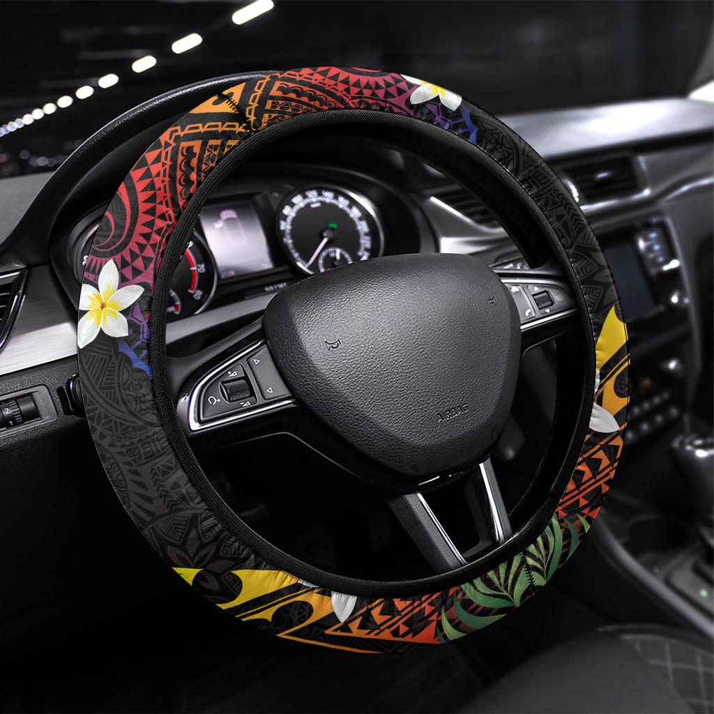 Cook Islands Independence Day Steering Wheel Cover Maroro and Kakaia with Hibiscus Flower Polynesian Pattern