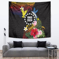Cook Islands Independence Day Tapestry Maroro and Kakaia with Hibiscus Flower Polynesian Pattern LT03 Black - Polynesian Pride