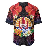 French Polynesia Bastille Day Baseball Jersey Tiare Flower and National Seal Polynesian Pattern LT03 - Polynesian Pride