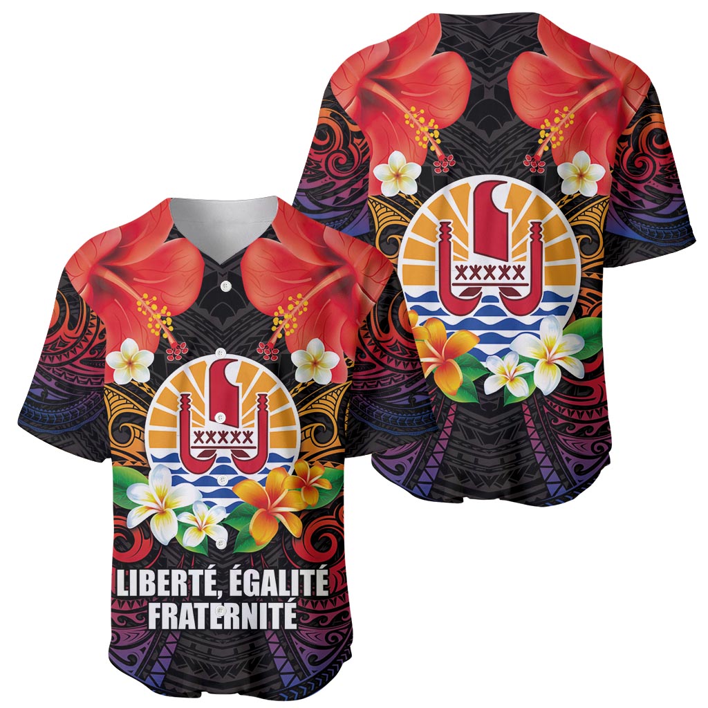 French Polynesia Bastille Day Baseball Jersey Tiare Flower and National Seal Polynesian Pattern LT03 - Polynesian Pride