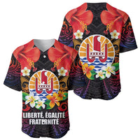 French Polynesia Bastille Day Baseball Jersey Tiare Flower and National Seal Polynesian Pattern LT03 - Polynesian Pride