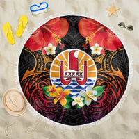 French Polynesia Bastille Day Beach Blanket Tiare Flower and National Seal Polynesian Pattern LT03 One Size 150cm Black - Polynesian Pride