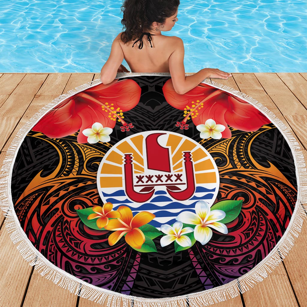 French Polynesia Bastille Day Beach Blanket Tiare Flower and National Seal Polynesian Pattern LT03 - Polynesian Pride
