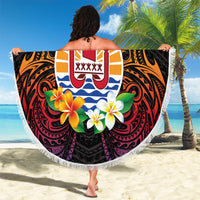 French Polynesia Bastille Day Beach Blanket Tiare Flower and National Seal Polynesian Pattern LT03 - Polynesian Pride