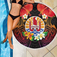 French Polynesia Bastille Day Beach Blanket Tiare Flower and National Seal Polynesian Pattern LT03 - Polynesian Pride