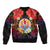 French Polynesia Bastille Day Bomber Jacket Tiare Flower and National Seal Polynesian Pattern