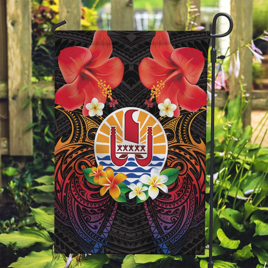 French Polynesia Bastille Day Garden Flag Tiare Flower and National Seal Polynesian Pattern LT03 Garden Flag Black - Polynesian Pride