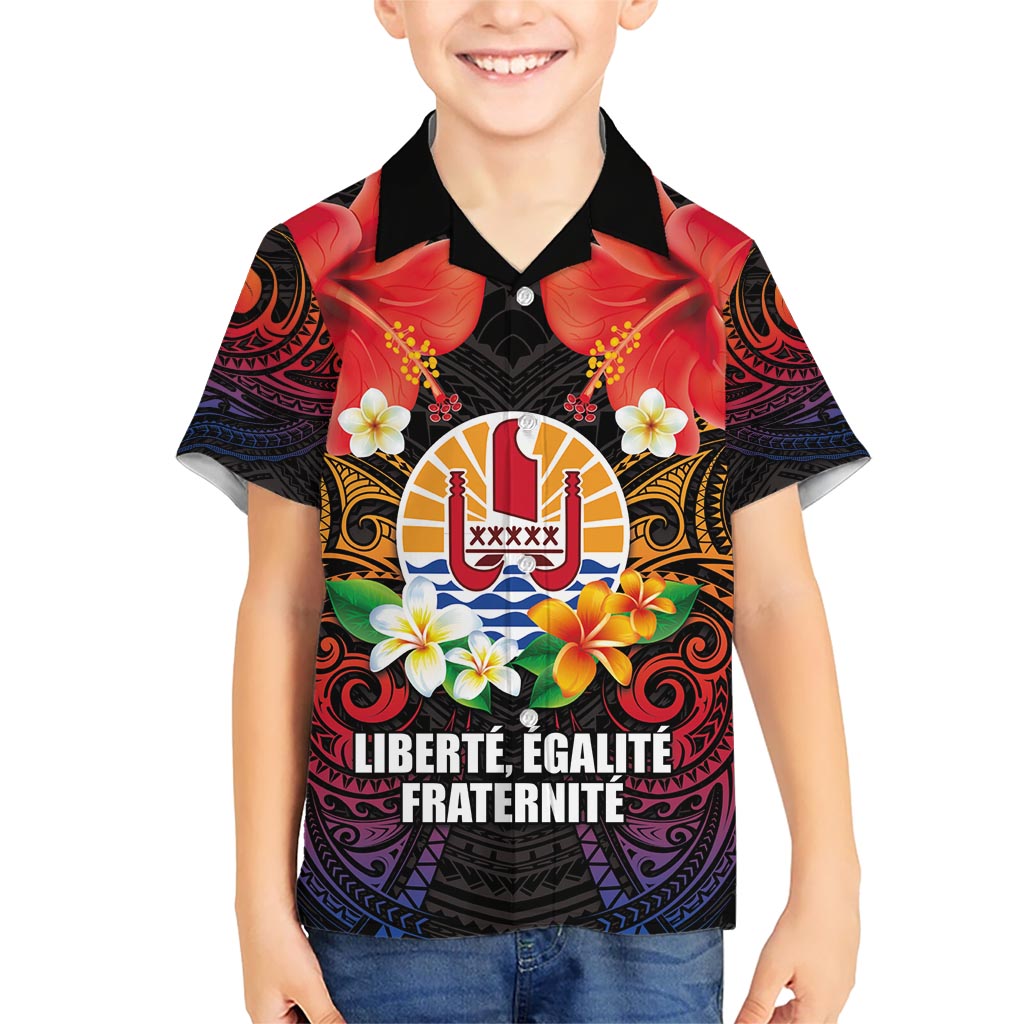 French Polynesia Bastille Day Hawaiian Shirt Tiare Flower and National Seal Polynesian Pattern LT03 - Polynesian Pride