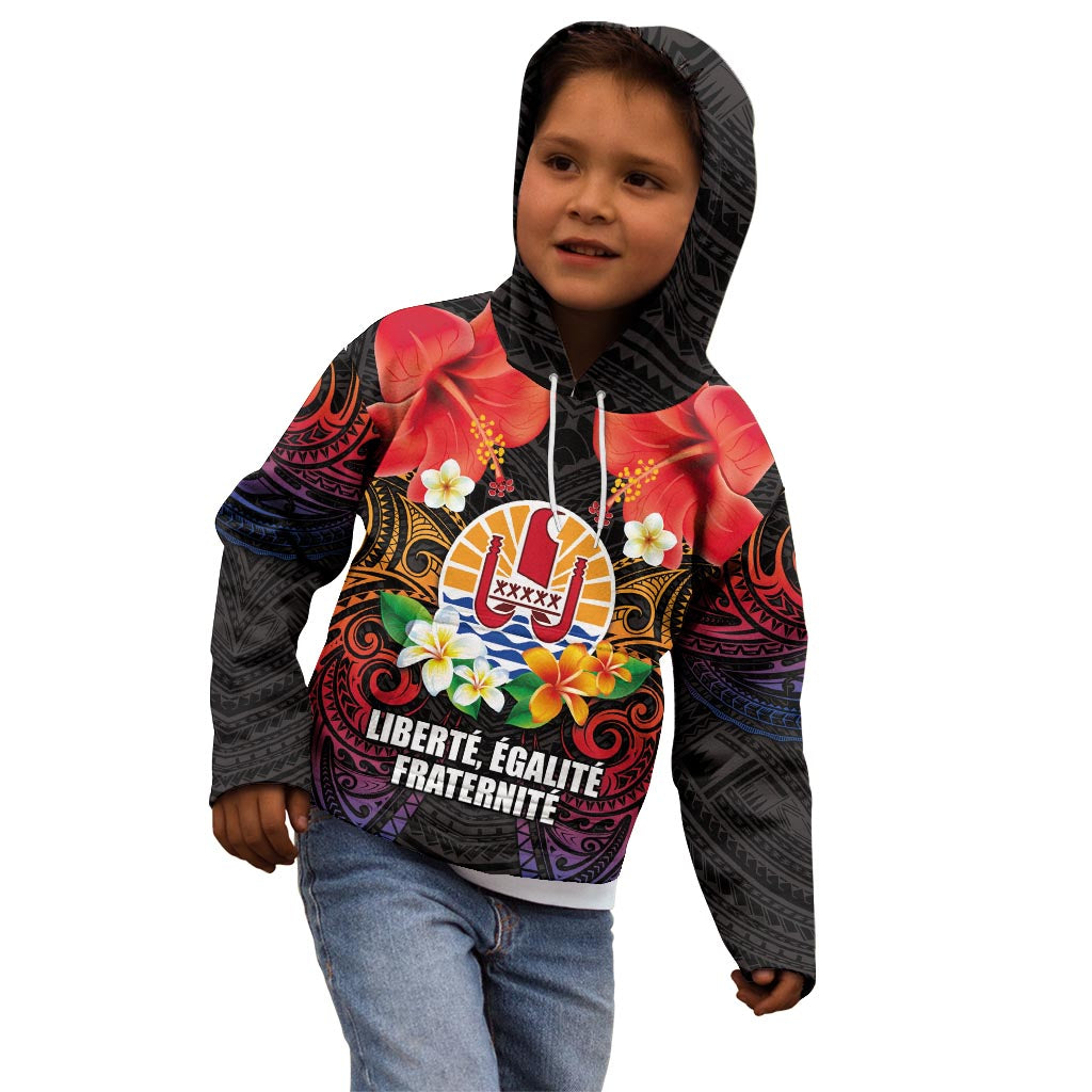 French Polynesia Bastille Day Kid Hoodie Tiare Flower and National Seal Polynesian Pattern LT03 - Polynesian Pride