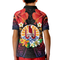 French Polynesia Bastille Day Kid Polo Shirt Tiare Flower and National Seal Polynesian Pattern LT03 - Polynesian Pride