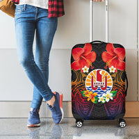 French Polynesia Bastille Day Luggage Cover Tiare Flower and National Seal Polynesian Pattern LT03 - Polynesian Pride