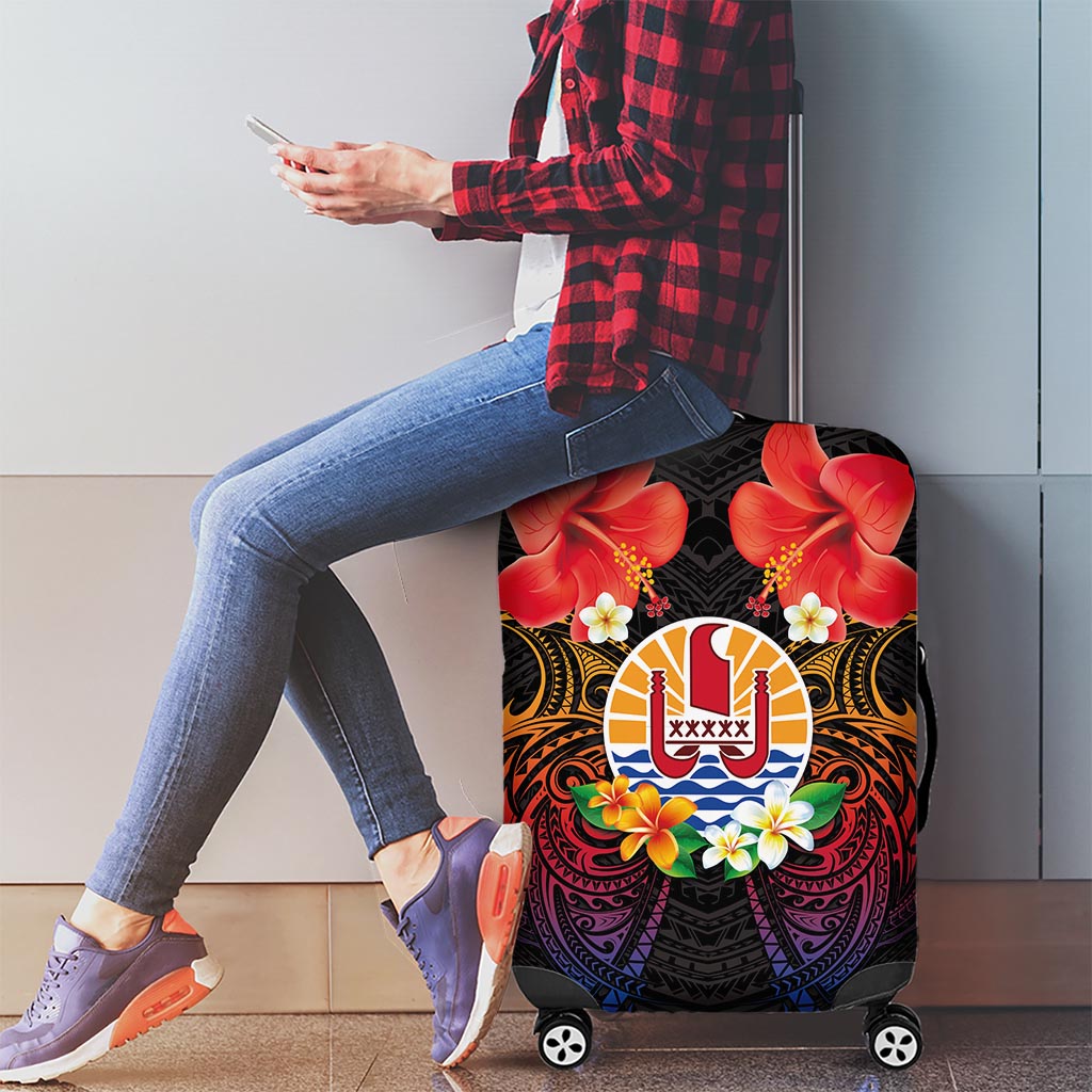 French Polynesia Bastille Day Luggage Cover Tiare Flower and National Seal Polynesian Pattern LT03 - Polynesian Pride