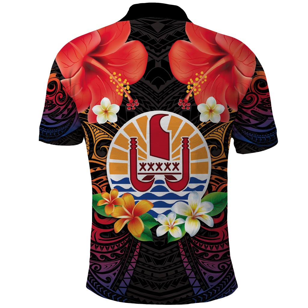 French Polynesia Bastille Day Polo Shirt Tiare Flower and National Seal Polynesian Pattern LT03 - Polynesian Pride