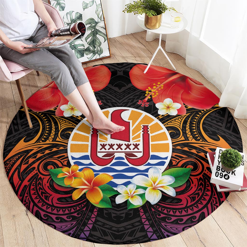 French Polynesia Bastille Day Round Carpet Tiare Flower and National Seal Polynesian Pattern LT03 - Polynesian Pride