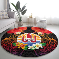 French Polynesia Bastille Day Round Carpet Tiare Flower and National Seal Polynesian Pattern LT03 - Polynesian Pride