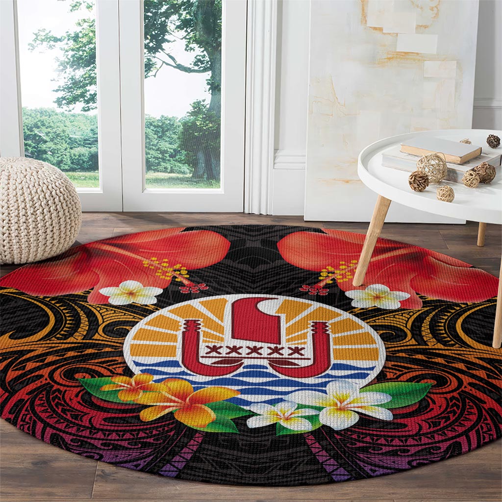 French Polynesia Bastille Day Round Carpet Tiare Flower and National Seal Polynesian Pattern LT03 - Polynesian Pride