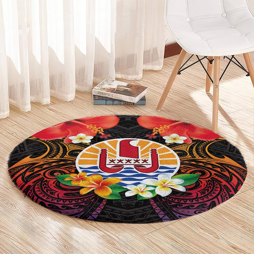 French Polynesia Bastille Day Round Carpet Tiare Flower and National Seal Polynesian Pattern LT03 - Polynesian Pride