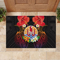 French Polynesia Bastille Day Rubber Doormat Tiare Flower and National Seal Polynesian Pattern LT03 Black - Polynesian Pride