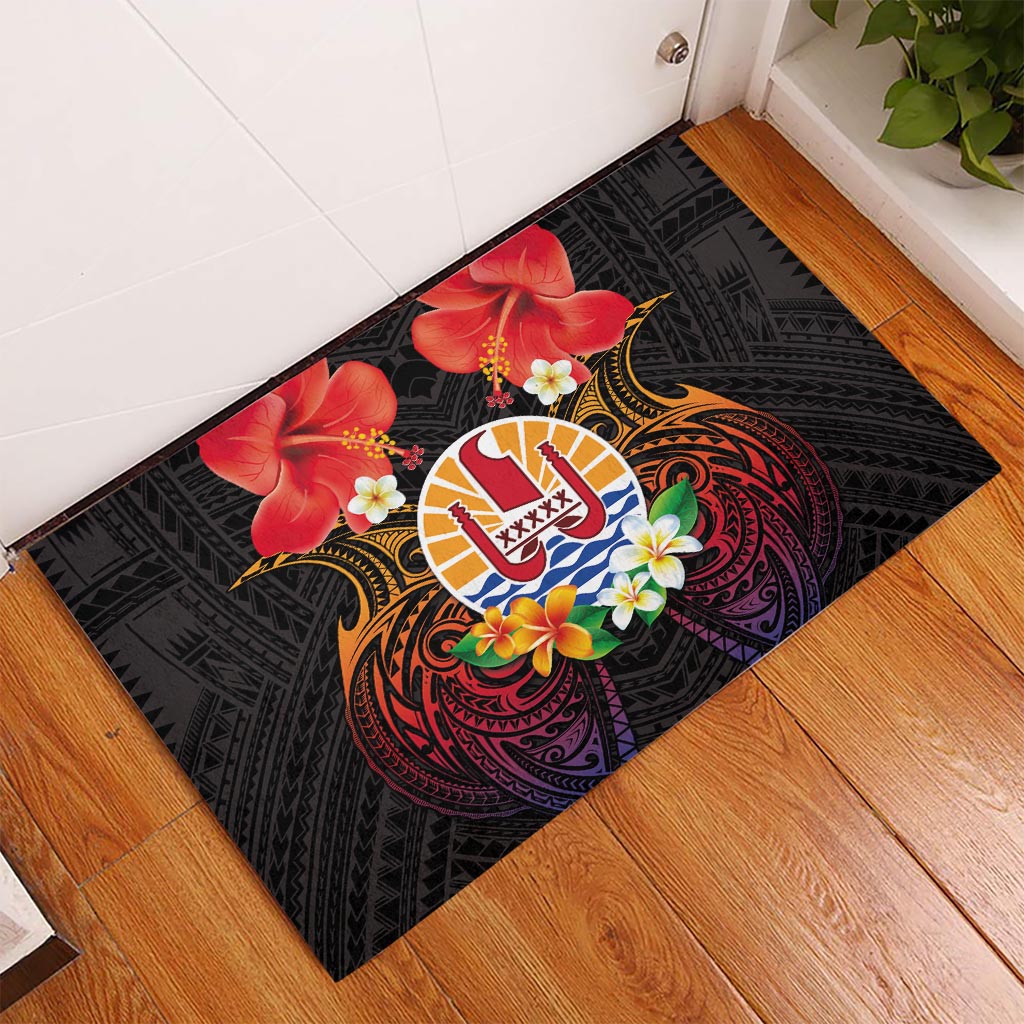 French Polynesia Bastille Day Rubber Doormat Tiare Flower and National Seal Polynesian Pattern LT03 - Polynesian Pride