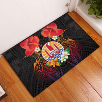 French Polynesia Bastille Day Rubber Doormat Tiare Flower and National Seal Polynesian Pattern LT03 - Polynesian Pride