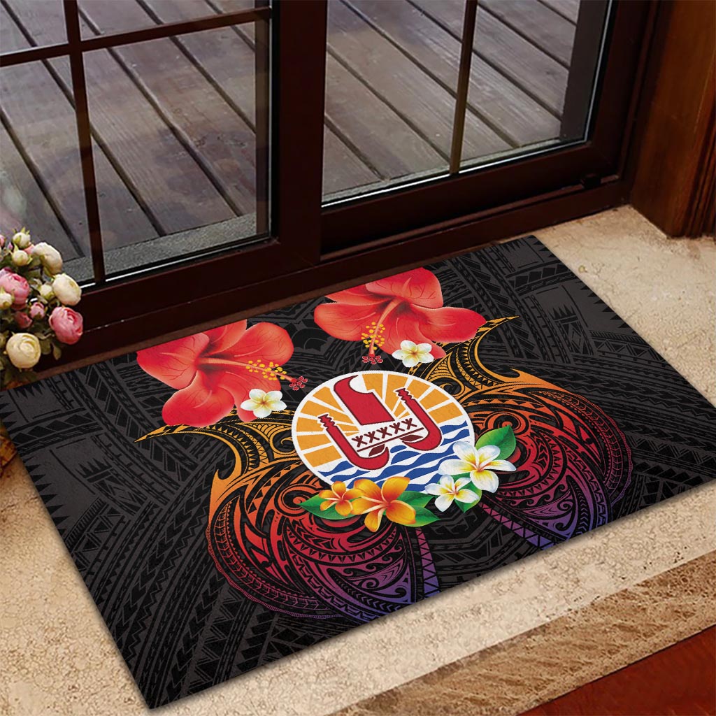 French Polynesia Bastille Day Rubber Doormat Tiare Flower and National Seal Polynesian Pattern LT03 - Polynesian Pride